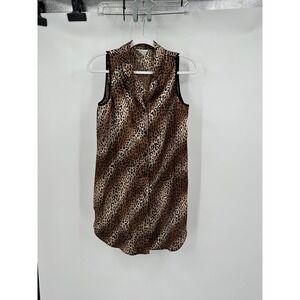 Womens Animal Print Minimalist Tunic‎ Top Size S Leopard Satin Old Money Chic